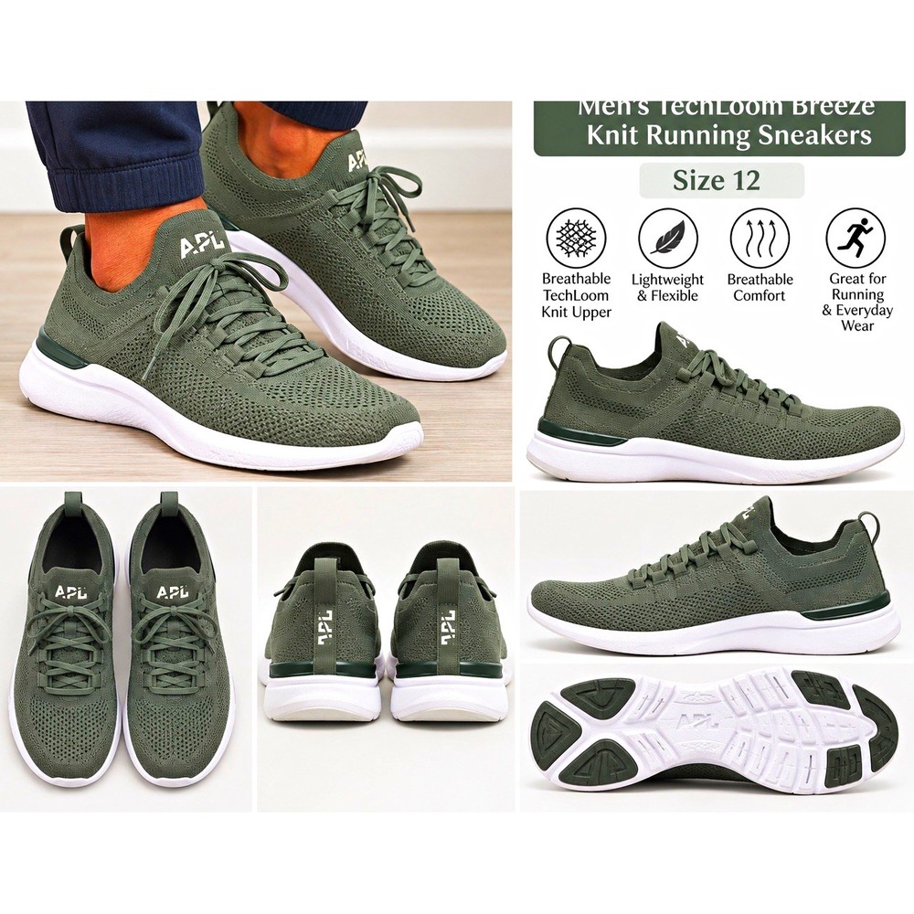 APL TechLoom Breeze Knit Low Top Running Sneakers Breathable Green/White Size 12